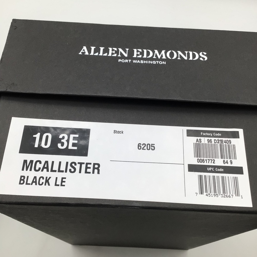 Allen Edmonds McAllister Black Leather Wingtip Oxford Shoes Size 10 3E 6205 NEW - Picture 7 of 7